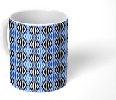 Mok - Koffiemok - Ruit - Blauw - Zwart - Geometrie - Patronen - Mokken - 350 ML - Beker - Koffiemokken - Theemok