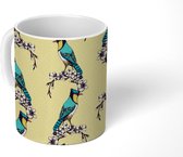 Mok - Koffiemok - Vogel - Bloemen - Patroon - Mokken - 350 ML - Beker - Koffiemokken - Theemok