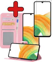 Samsung Galaxy A33 Hoesje Book Case Hoes Portemonnee Cover Met Screenprotector - Samsung Galaxy A33 Case Hoesje Wallet Case - Licht Roze