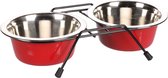 Flamingo eet- en drinkpot arjun duo dinner staander rood & zwart rond - 29cm x 14cm x 6,5cm - 2x450ml - ∅ 13cm