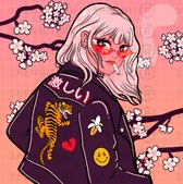 Waifu e-girl sticker - roze sticker - cosplay sticker - anime girl sticker - 2 stuks 13cm