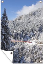 Muurdecoratie Alpen - Treinspoor - Sneeuw - 120x180 cm - Tuinposter - Tuindoek - Buitenposter