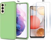 Hoesje Geschikt Voor Samsung Galaxy S21 Hoesje Soft Nano Silicone Backcover Gel Thea Green Met 2x Glazen Screenprotector