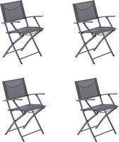 NATERIAAL - Set van 4 tuinstoelen EMYS met armleuningen - Opklapbare fauteuil - Tuinfauteuil - Opvouwbaar - Terrasstoelen - Eetkamerstoelen - Staal - Textilene - Donkergrijs