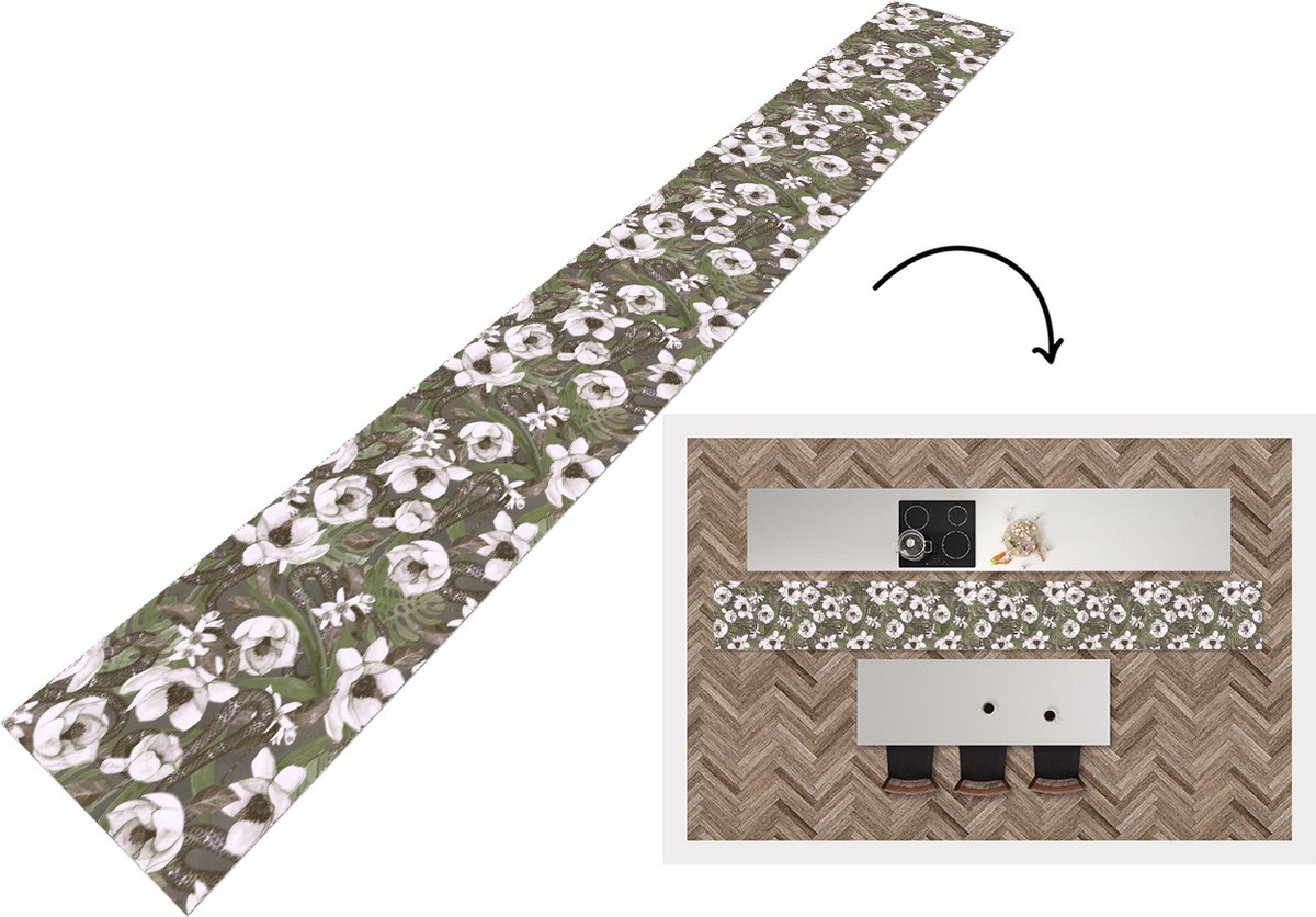 KitchenYeah Keukenloper - Keukenmat - Bloemen - Jungle - Vintage - Patroon - 400x50 cm - Keuken vloerkleed Multicolor