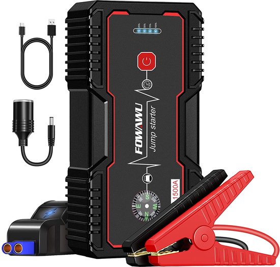 Auto Jump Starter, 1500A Piek 12000mAh 12V Draagbare Auto Jump Box, Auto Battery Booster Draagbare Power Pack Tot 7.2L Benzine of 5.5L Motoren, Draagbare Power Bank Oplader