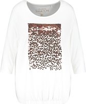 SAMOON Dames Shirt met 3/4-mouwen en pailletjes EcoVero Offwhite gemustert-56