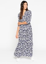 LOLALIZA Maxi-jurk met bloemenprint - Marine Blauw - Maat 36