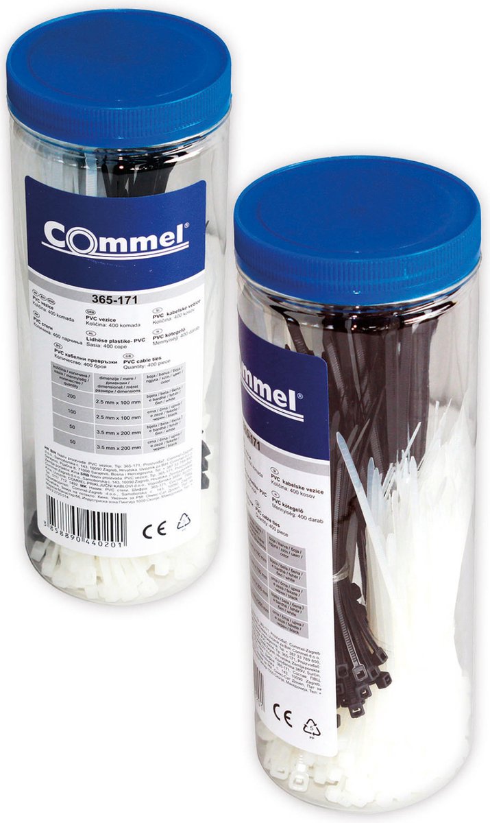 Commel Kabel Organiser - 4 Maten in 2 Kleuren - 800 Stuks Voordeelverpakking