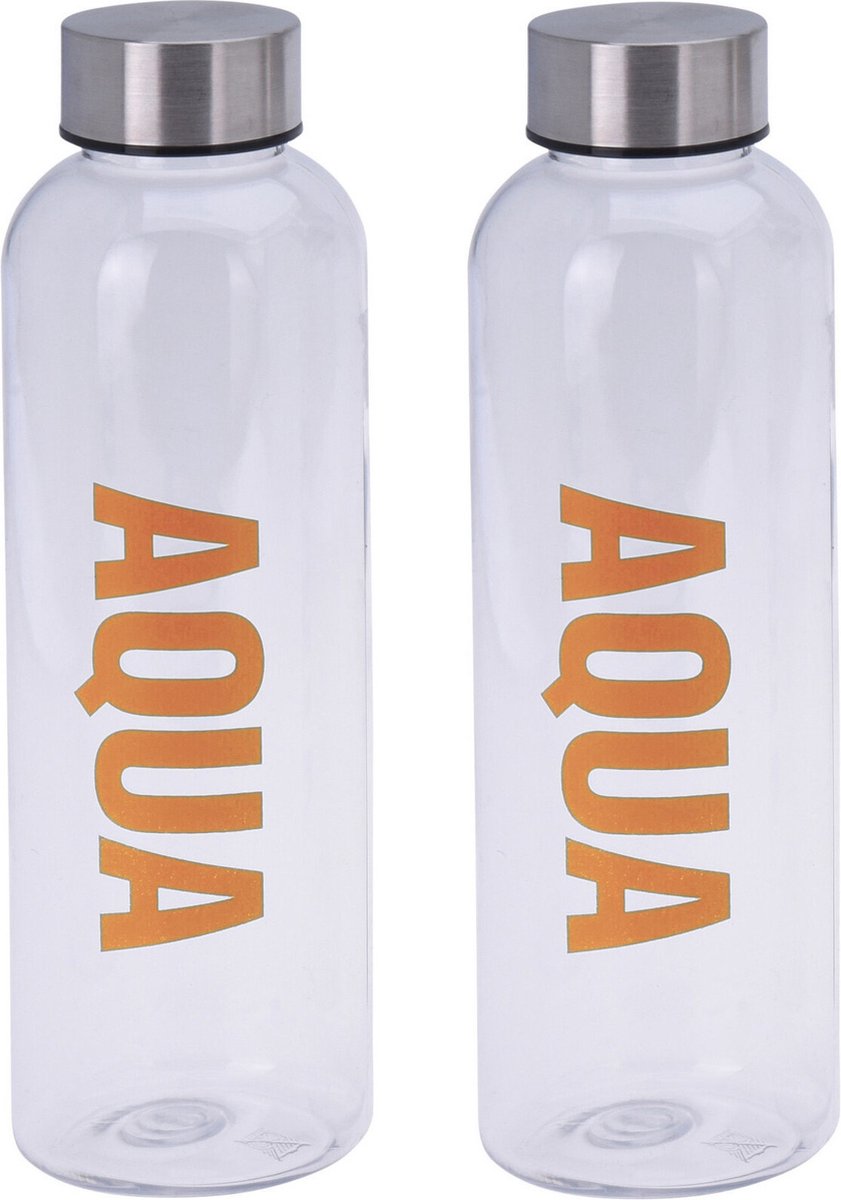 2x stuks bidon drinkfles/waterfles transparant/oranje 500 ml met schroefdop- Sportfles/sportbidon - Kunststof