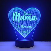 Lampe LED 3D - Coeur avec texte - Bonus Maman I Love You