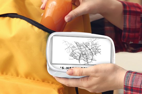Breadbox Wit - Lunchbox - Breadbox - City Map - Zwart Wit - Map - ' S Hertogenbosch - Pays- Nederland - Map - 18x12x6 cm - Adultes