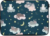 Laptophoes 14 inch - Patronen - Kat - Maan - Jongens - Meisjes - Kinderen - Kind - Laptop sleeve - Binnenmaat 34x23,5 cm - Zwarte achterkant