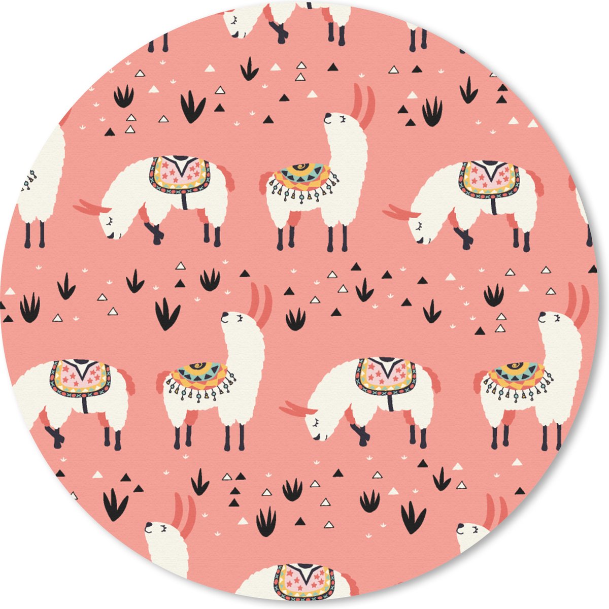 Muismat rond 20x20 cm - Mousepad Lama - Kinderen - Roze - Patroon - Ronde muismatten