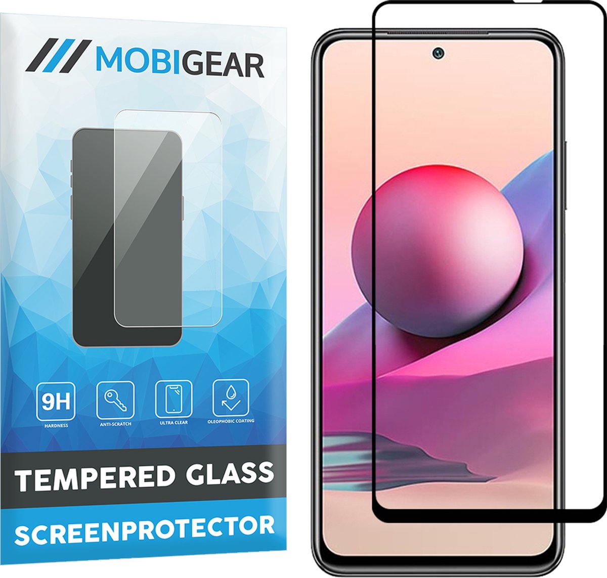 Mobigear Screenprotector geschikt voor Xiaomi Redmi Note 10S Glazen | Mobigear Premium Screenprotector - Case Friendly - Zwart