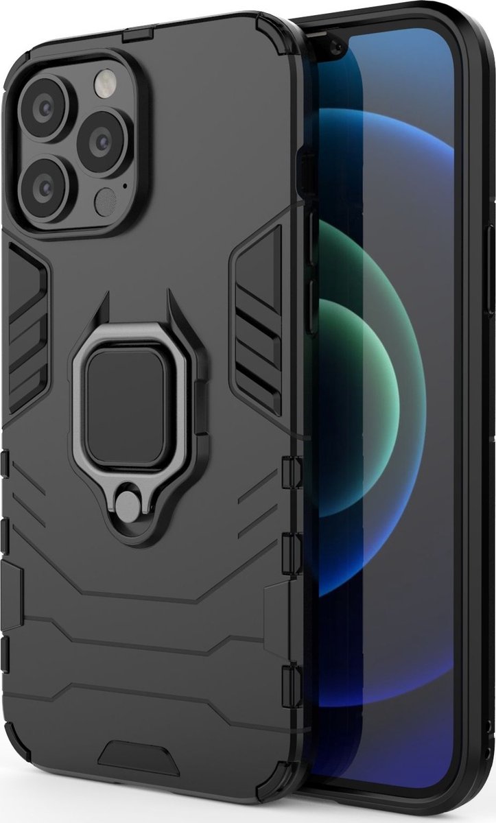 Mobigear Hoesje geschikt voor Apple iPhone 13 Pro Max Telefoonhoesje Hardcase | Mobigear Armor Ring Backcover Shockproof met Ringhouder | Schokbestendig iPhone 13 Pro Max Telefoonhoesje | Anti Shock Proof - Zwart