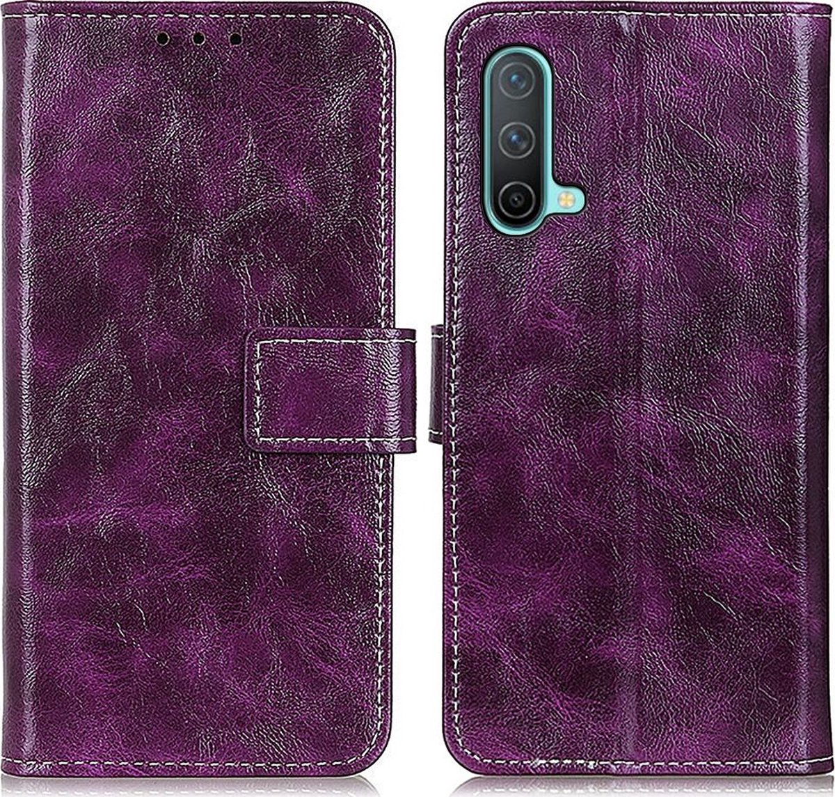 Mobigear Telefoonhoesje geschikt voor OnePlus Nord CE Hoesje | Mobigear Basic Bookcase Portemonnee | Pasjeshouder voor 3 Pasjes | Telefoonhoesje voor Pinpas / OV Kaart / Rijbewijs - Paars