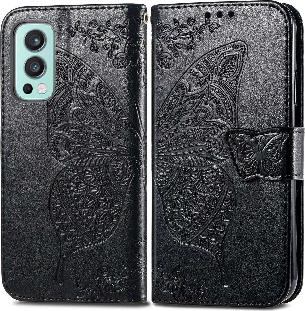 Mobigear Telefoonhoesje geschikt voor OnePlus Nord 2 Hoesje | Mobigear Butterfly Bookcase Portemonnee | Pasjeshouder voor 3 Pasjes | Telefoonhoesje voor Pinpas / OV Kaart / Rijbewijs - Zwart