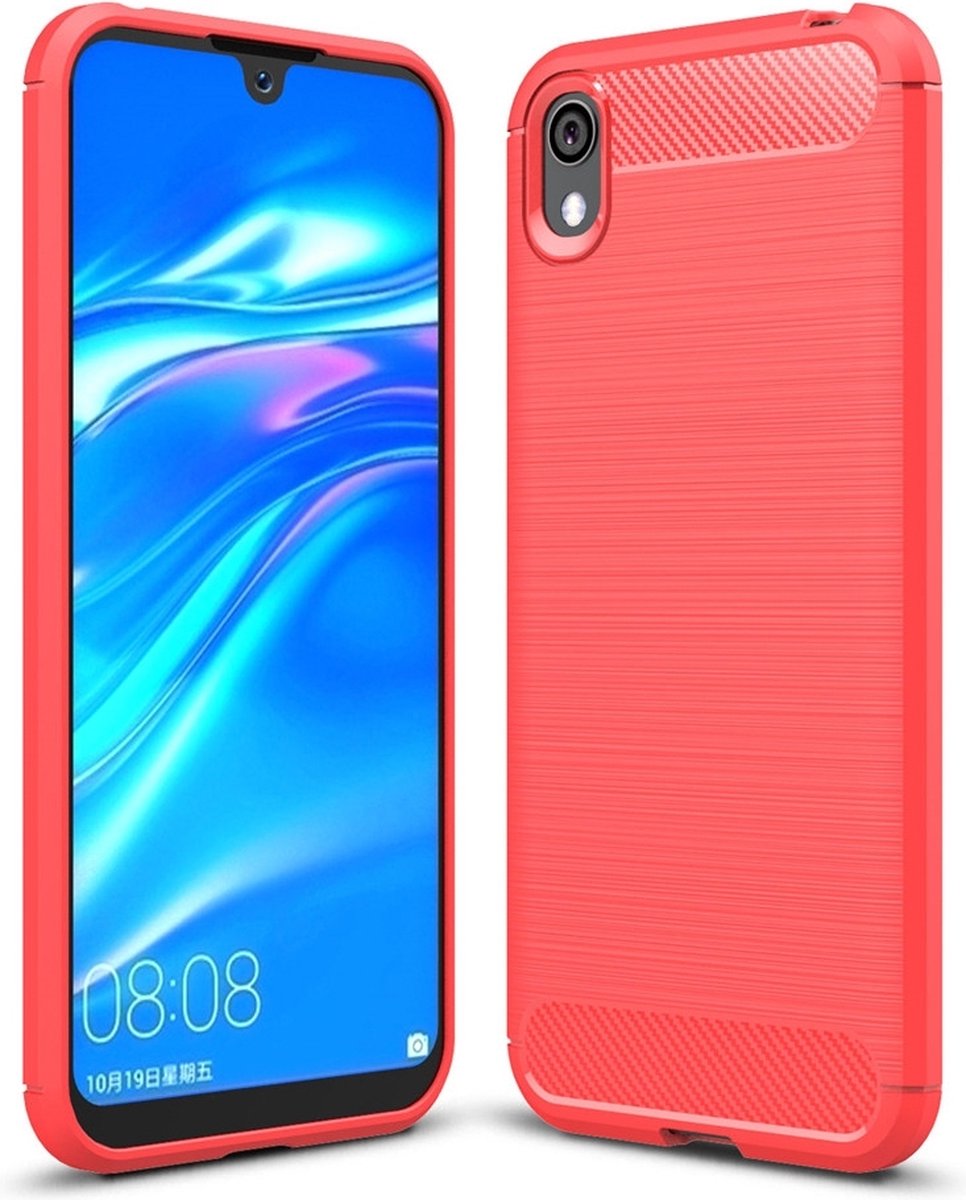 Mobigear Hoesje geschikt voor HONOR 8S Telefoonhoesje Flexibel TPU | Mobigear Brushed Slim Backcover | 8S Case | Back Cover - Rood