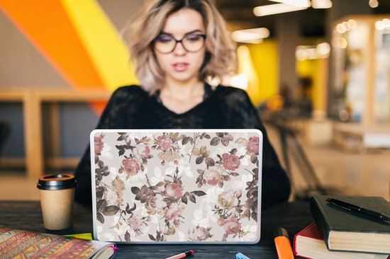 Sticker pour ordinateur portable - 12,3 pouces - Motif - Bloem - Rose - 30x22cm - Autocollants pour ordinateur portable - Skin pour ordinateur portable - Housse