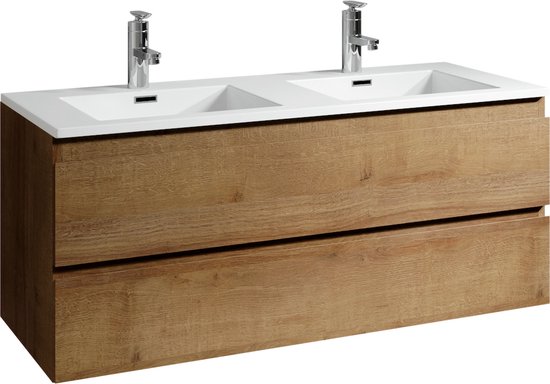 Spa - Meuble salle de bain Angela 120cm - Chêne - Meuble avec double vasque  | bol