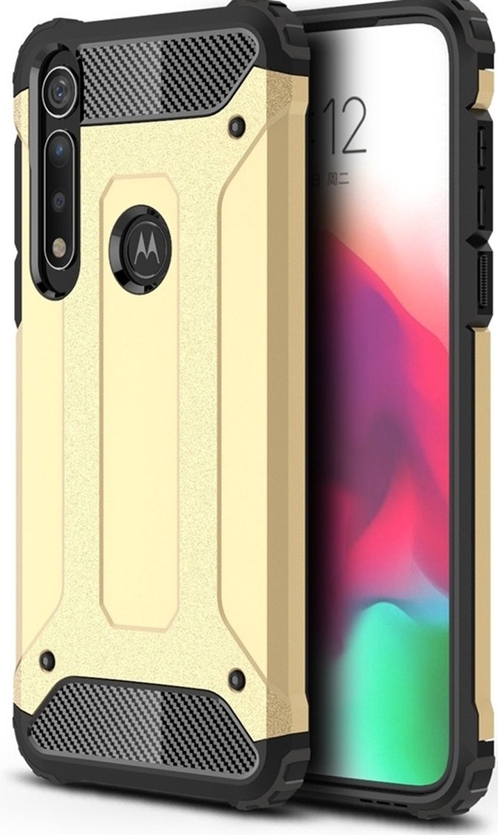 Mobigear Hoesje geschikt voor Motorola Moto G8 Plus Telefoonhoesje Hardcase | Mobigear Outdoor Backcover Shockproof | Schokbestendig Moto G8 Plus Telefoonhoesje | Anti Shock Proof - Goud
