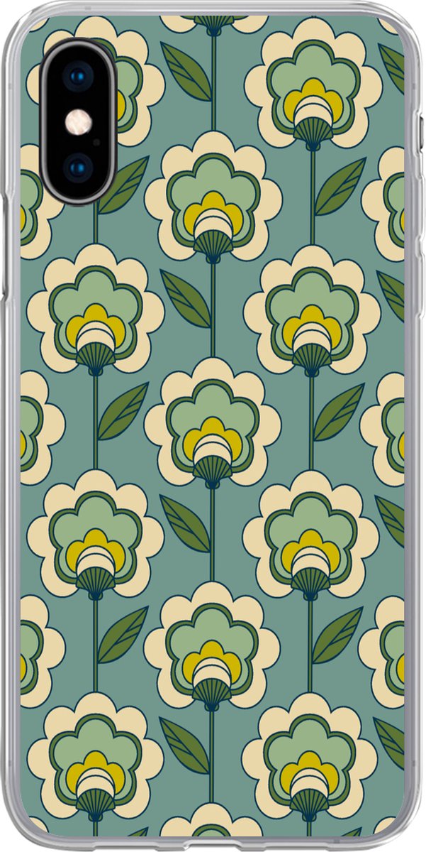 Telefoonhoesje Geschikt voor iPhone X hoesje - Retro - Design - Jaren 70 - Bloem - Siliconen Telefoonhoesje Telefoonhoesje
