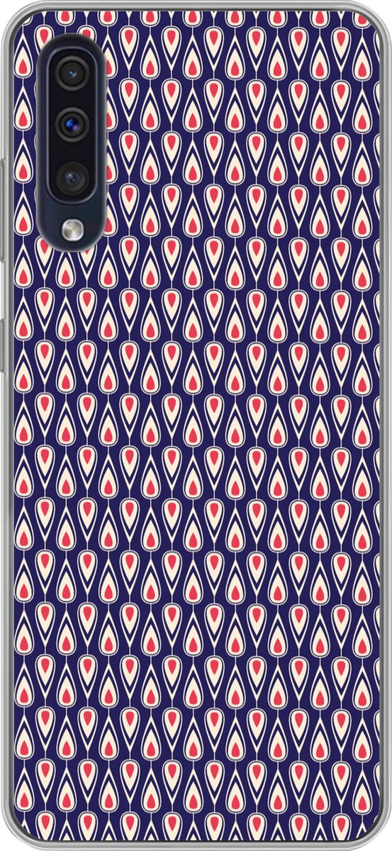 Telefoonhoesje Geschikt voor Samsung Galaxy A50 hoesje - Patronen - Vintage - Blauw - Rood - Siliconen Telefoonhoesje Telefoonhoesje