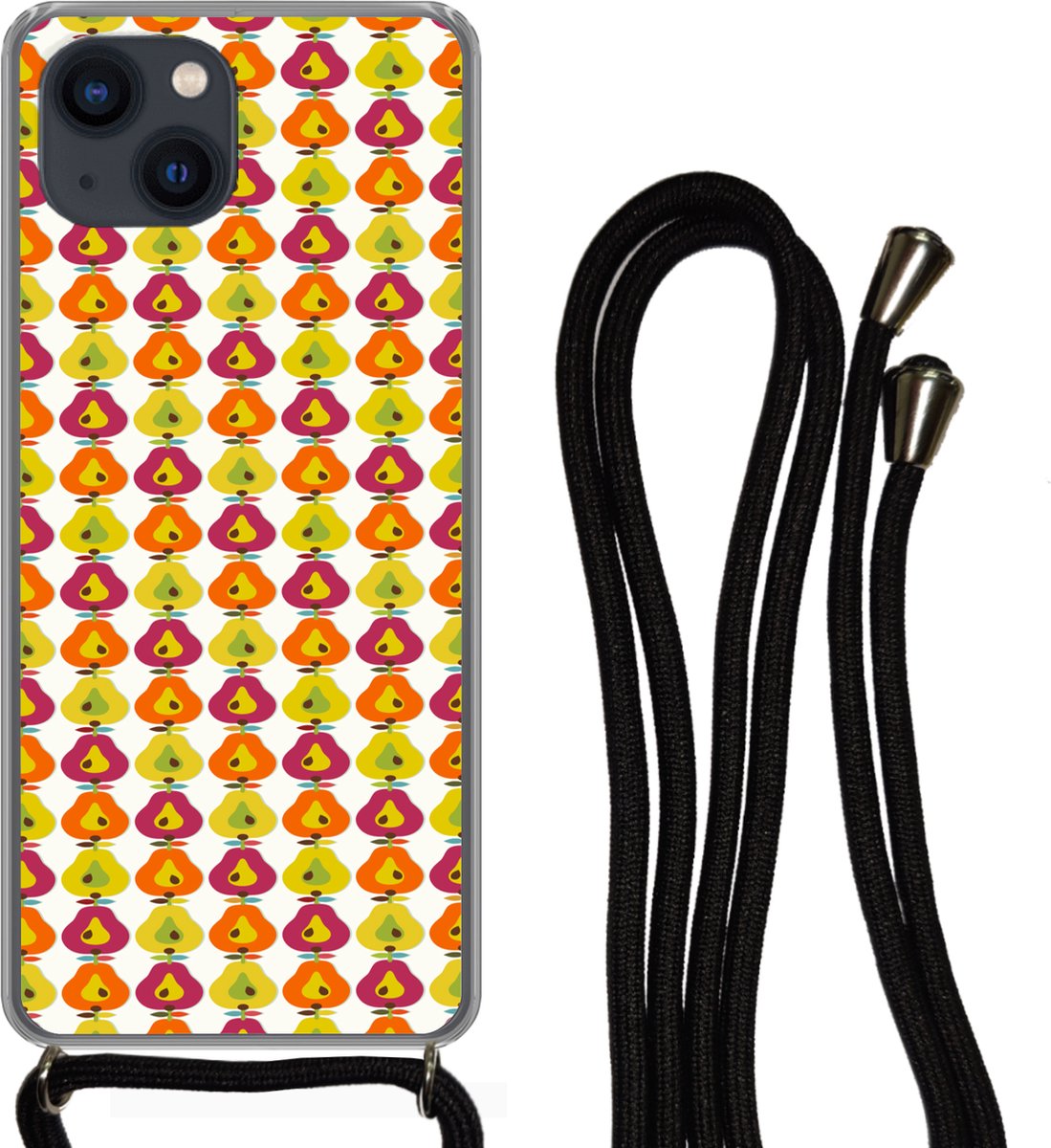 Telefoonhoesje Geschikt voor iPhone 13 - Retro - Design - Peer - Fruit - Siliconen - Crossbody - Backcover met Koord - Telefoonhoesje met koord - Hoesje met touw Telefoonhoesje