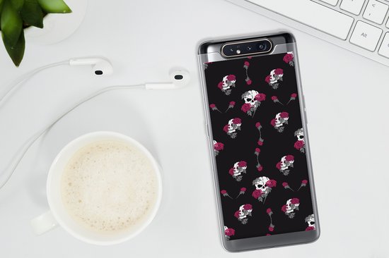 Telefoonhoesje Geschikt voor Samsung Galaxy A80 hoesje - Meiden - Skull - Rozen - Patronen - Girl - Kids - Kinderen - Meisje - Siliconen Telefoonhoesje Telefoonhoesje