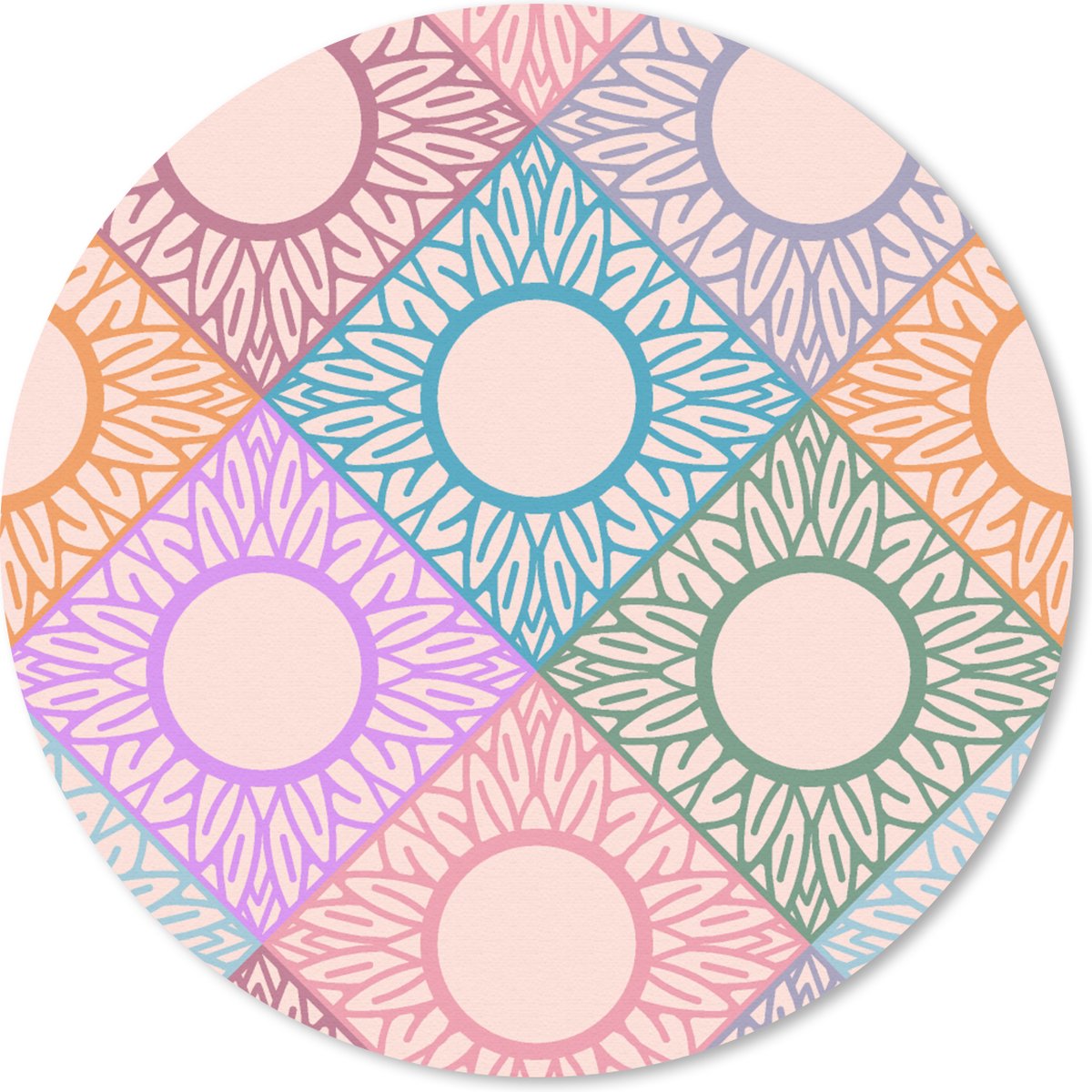 Muismat rond 50x50 cm - Mousepad Zonnebloem - Ruit - Patronen - Ronde muismatten