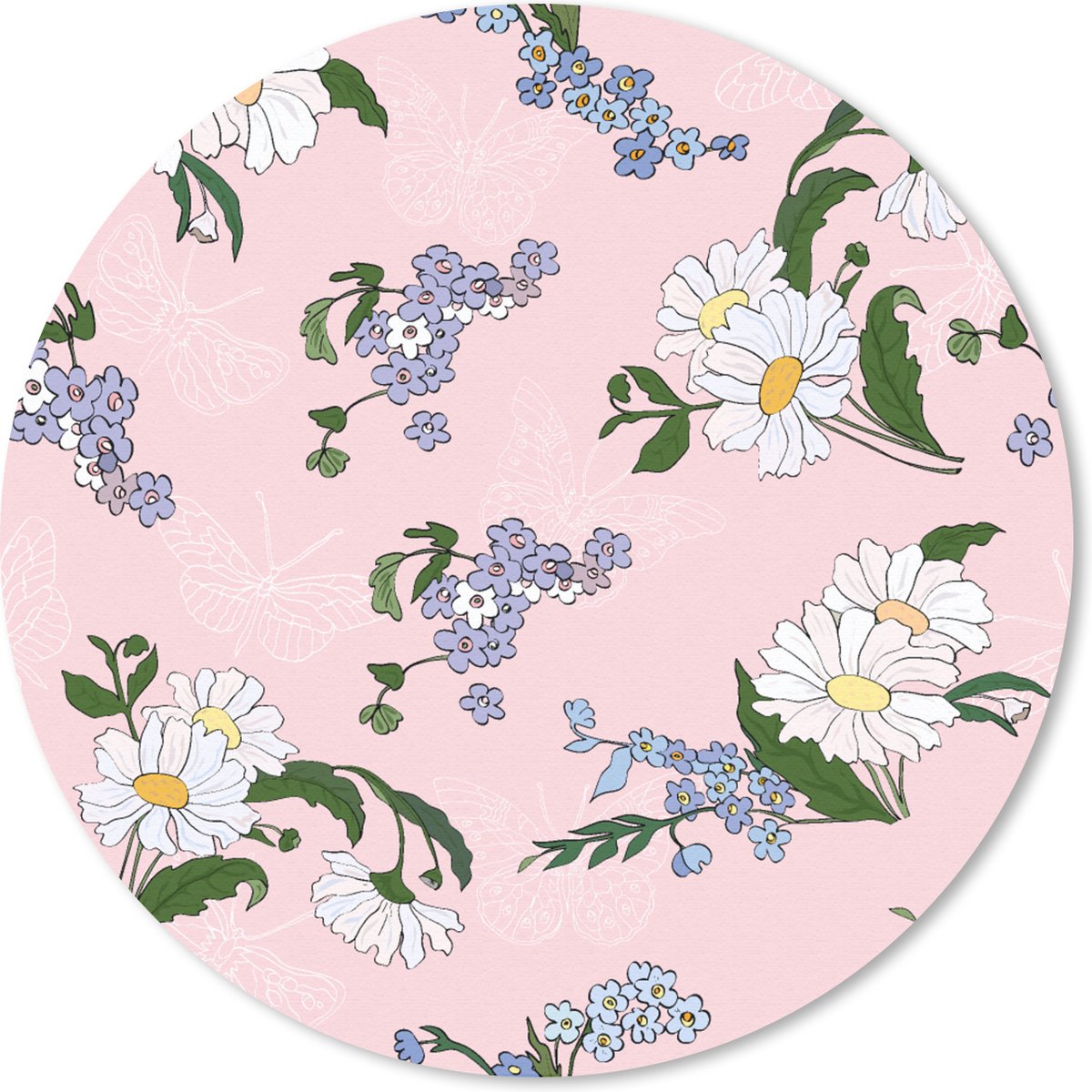 Muismat rond 40x40 cm - Mousepad Patronen - Vergeet me nietjes - Bloemen - Girl - Kids - Kinderen - Ronde muismatten