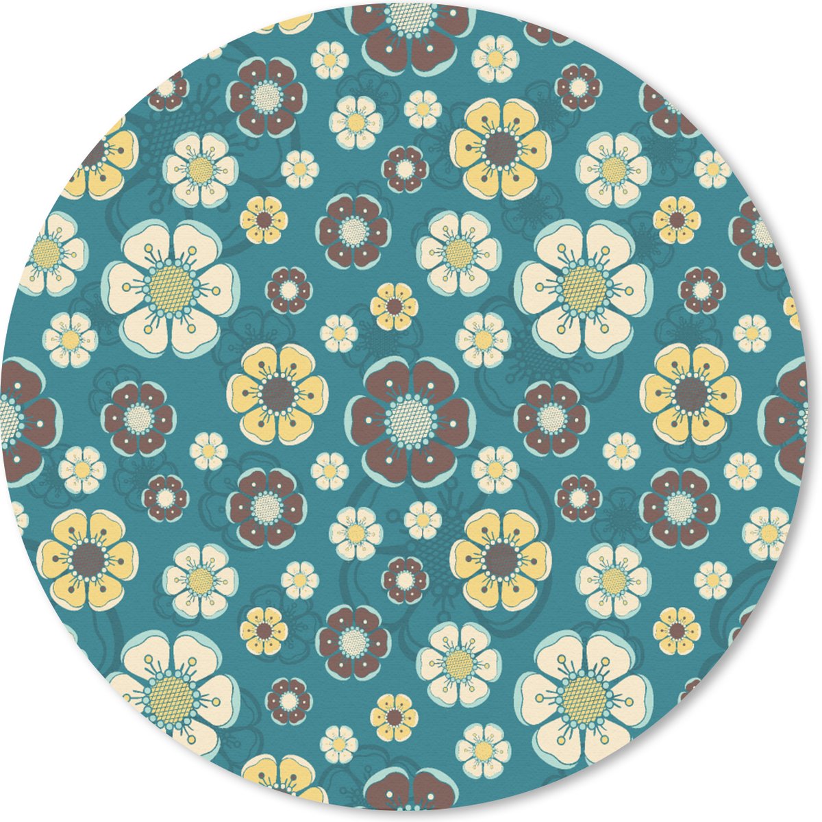 Muismat rond 40x40 cm - Mousepad Retro - Bloemen - Patronen - Blauw - Ronde muismatten