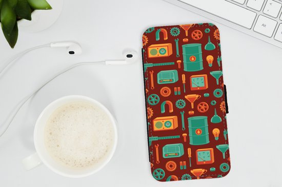 Étui pour iPhone XR Bookcase - Motif - Rétro - Outils - Avec compartiments - Étui portefeuille avec fermeture magnétique