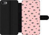 Bookcase Geschikt voor iPhone SE 2020 telefoonhoesje - Meisje - Ogen - Roze - Patronen - Girl - Kids - Kinderen - Met vakjes - Wallet case met magneetsluiting