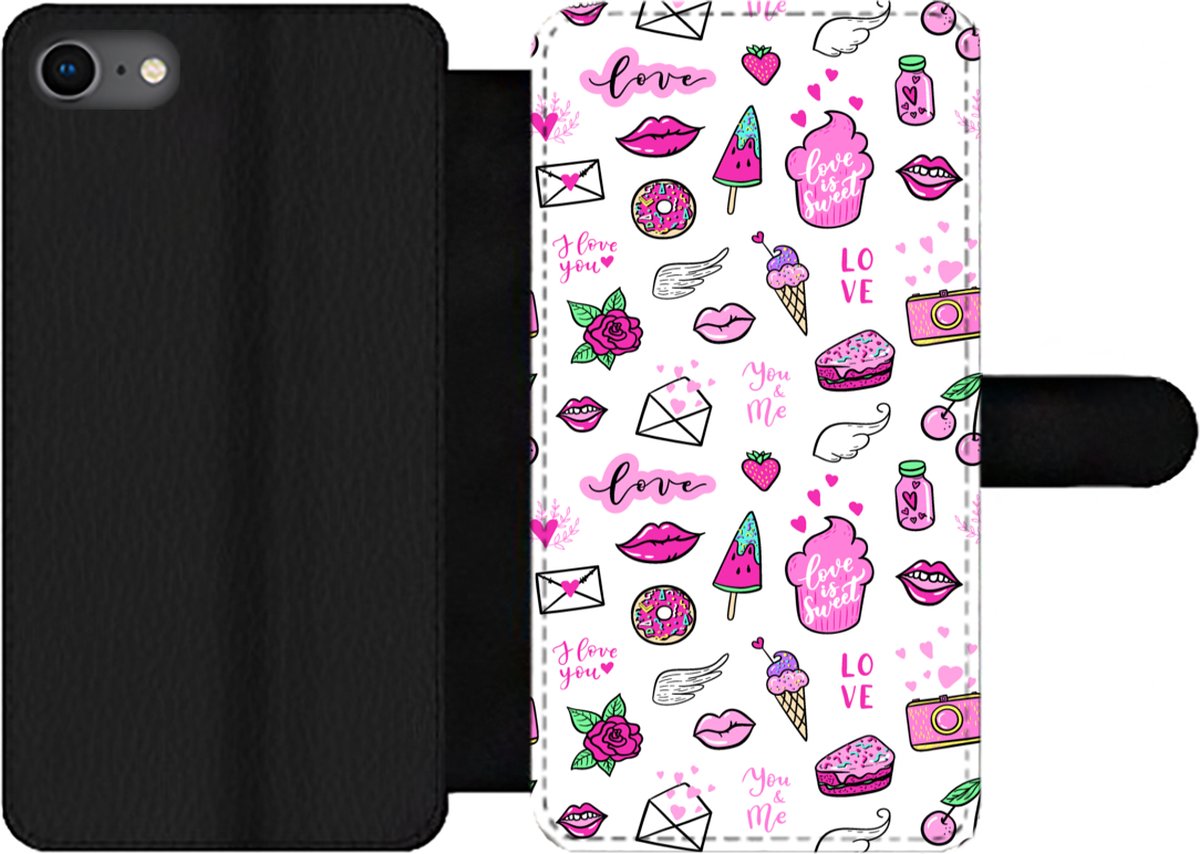 Telefoonhoesje Geschikt voor iPhone SE 2020 telefoonhoesje - Meiden - Liefde - IJs - Patronen - Girl - Kids - Kinderen - Kindje - Met vakjes - Wallet case met magneetsluiting