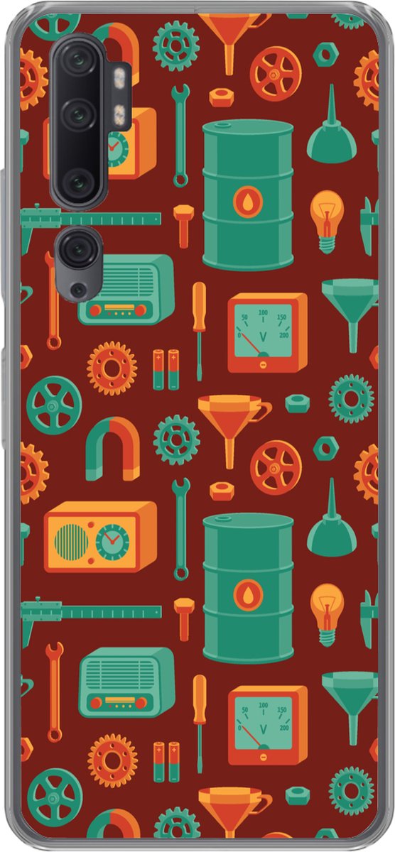 Telefoonhoesje Geschikt voor Xiaomi Mi Note 10 Pro hoesje - Patroon - Retro - Gereedschap - Siliconen Telefoonhoesje Telefoonhoesje