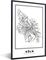 Fotolijst incl. Poster Zwart Wit- Kaart – Plattegrond – Stadskaart – Köln – Duitsland – Zwart Wit - 20x30 cm - Posterlijst