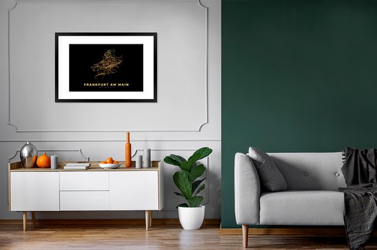 Cadre photo avec affiche - Carte - Or - Francfort - Plan de la ville - Carte - 90x60 cm - Cadre pour affiche