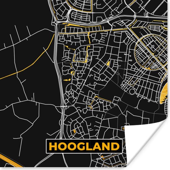 Poster Hoogland - Goud - Stadskaart - Plattegrond - Kaart - Nederland