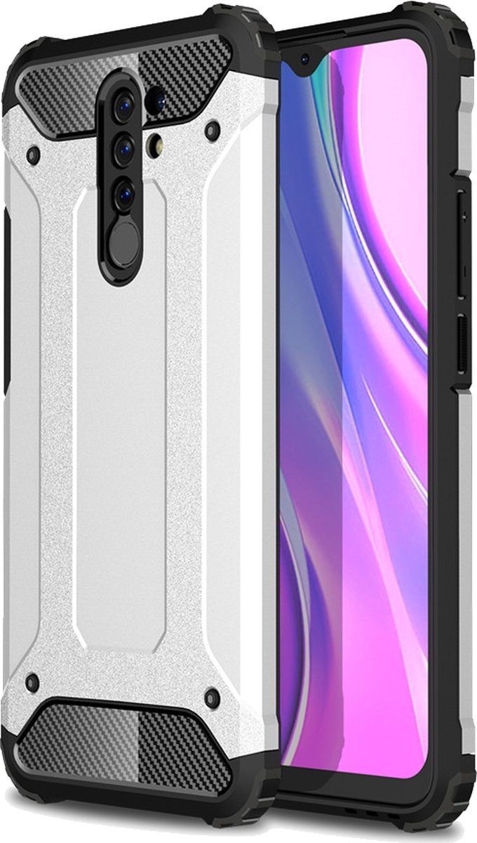 Mobigear Hoesje geschikt voor Xiaomi Redmi 9 Telefoonhoesje Hardcase | Mobigear Outdoor Backcover Shockproof | Schokbestendig Redmi 9 Telefoonhoesje | Anti Shock Proof - Zilver