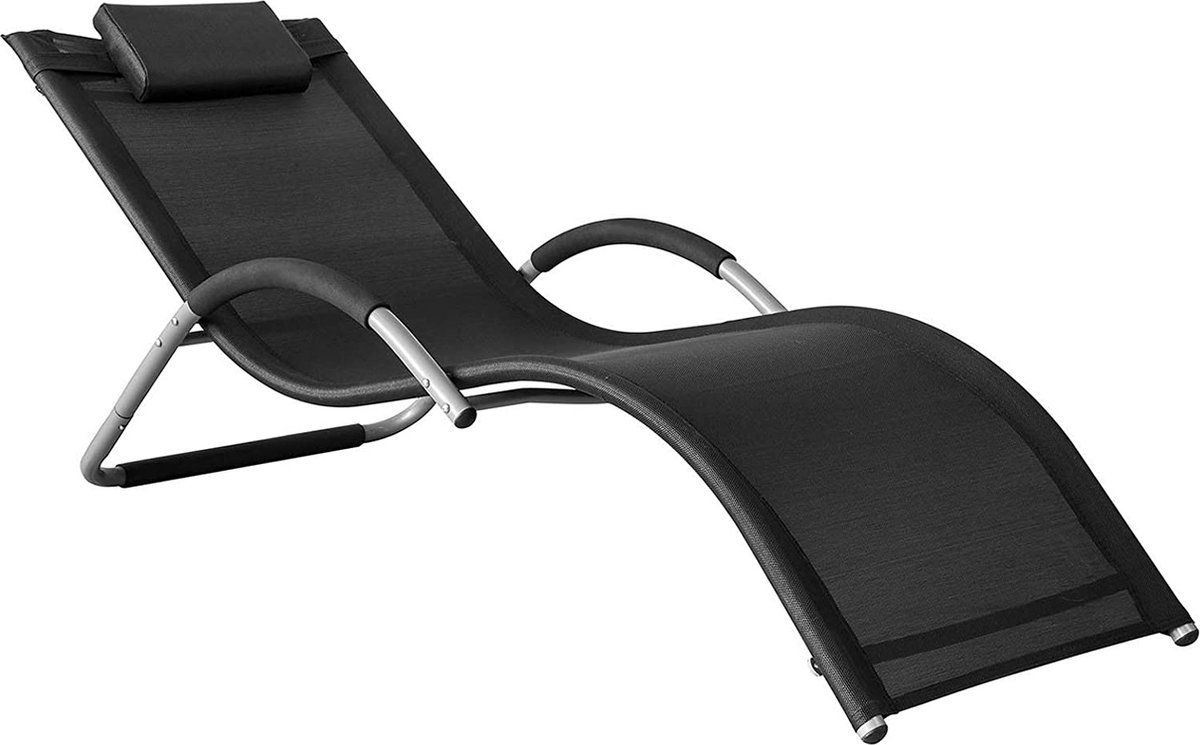 Mara Ligbed - Ligstoel met hoofdkussen - Armleuningen - Ergonomisch - Zonnebed - Zwart - 63 x 66 x 172 cm