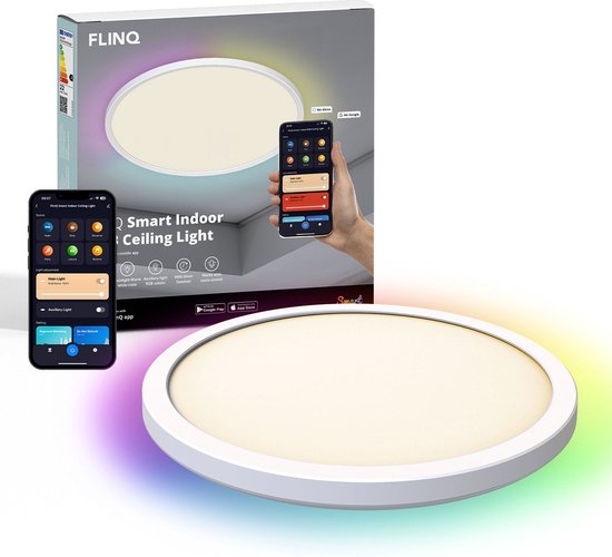 Plafonnier LED intelligent FlinQ - Siècle des Lumières chambre d'enfant, chambre à coucher, salon - Éclairage de plafonnier - Lampes de plafond RGB - Plafonnier - Plafonnier - Lumière RVB et Wit Chaud - Ø30cm