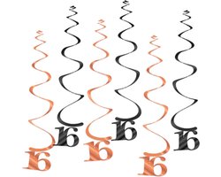 Q2Party - 16 Jaar Swirl - Slinger - Leeftijd - Versiering - Verjaardag - decoratie - Feest - Hangdecoratie - Rose Goud/Zwart – 6 stuks