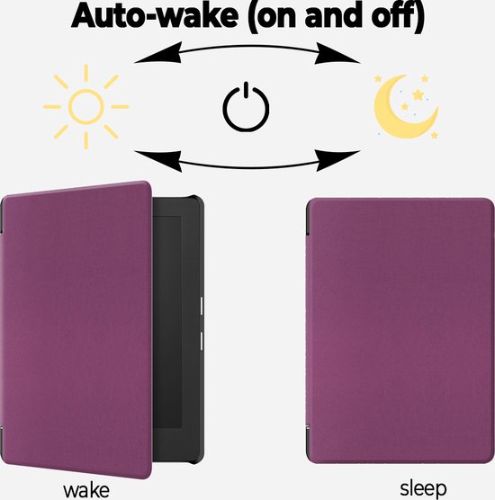 Lunso Geschikt voor Kobo Aura H20 Edition 2 hoes (6.8 inch) - sleepcover - Paars - (niet voor de Kobo Aura edition 2) van Lunso — afbeelding 5
