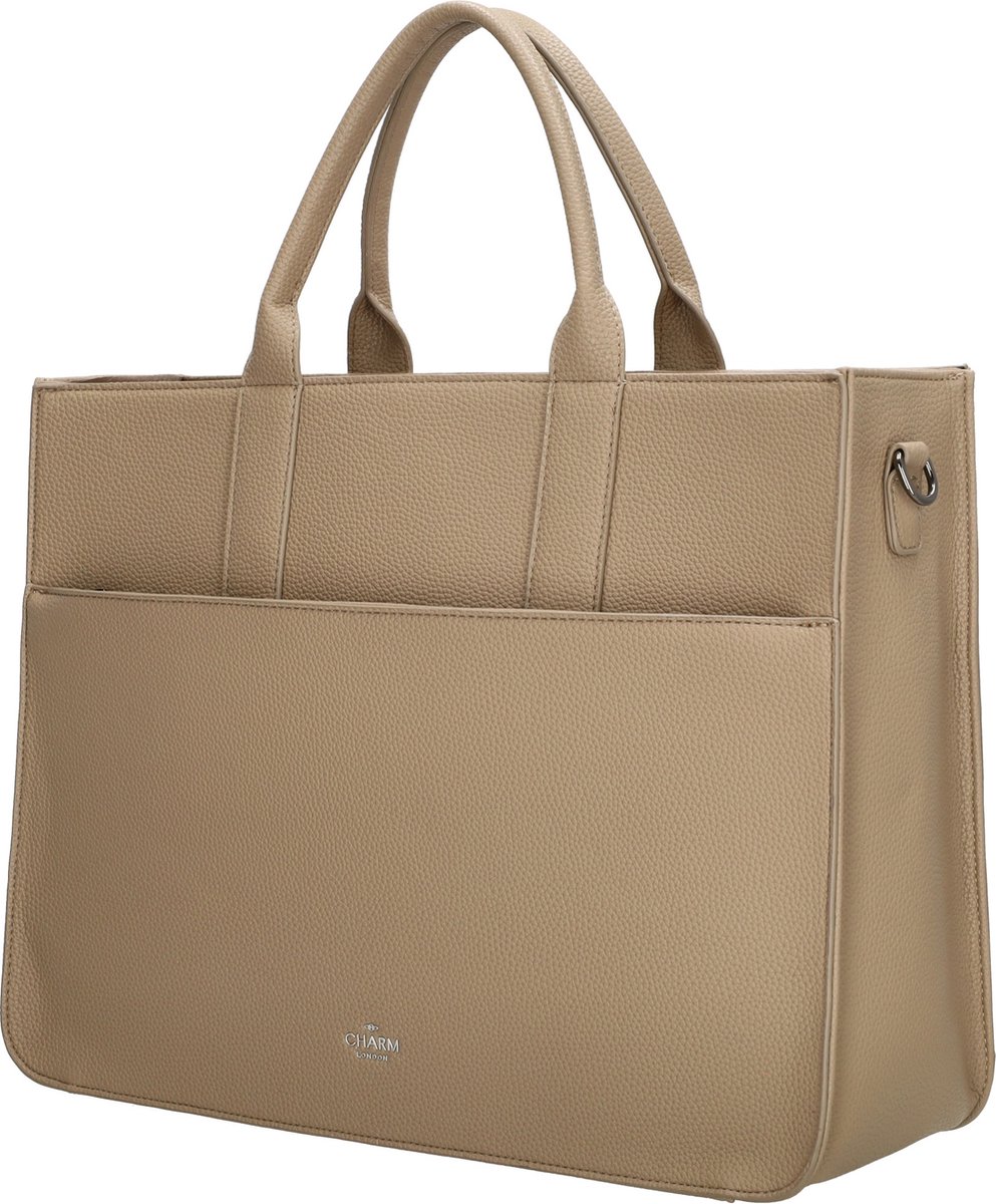Charm London Princeton Hand & Schoudertas Laptoptas 15,6 inch - Lichttaupe