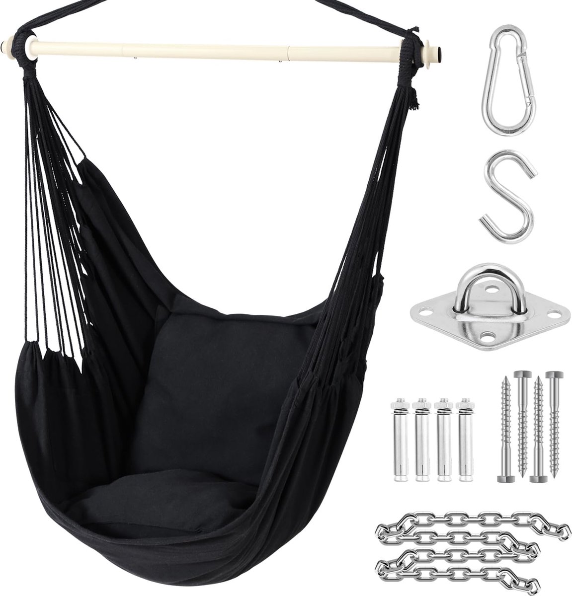 La'Moussawi ® Comfortabele Hangstoel met Kussens en Robuuste Bevestigingsset voor Binnen en Buiten