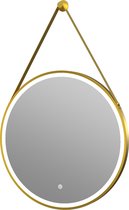 Miroir de salle de bain rond Tavi avec bande de fer or mat avec chauffage, éclairage LED et capteur tactile 60x60cm