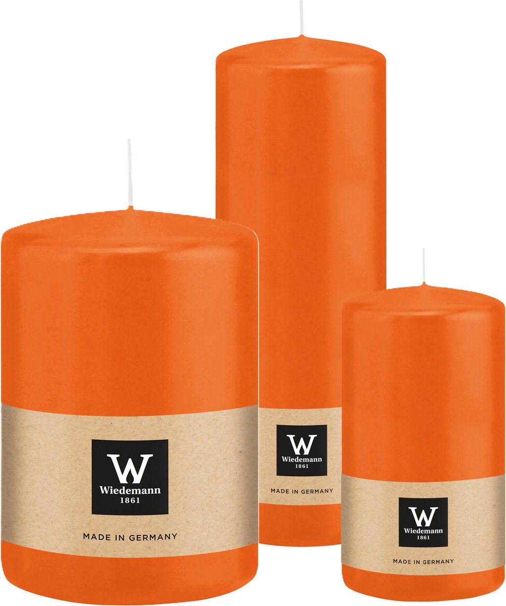 Wiedemann Cilinderkaarsen/stompkaarsen - set van 3 - oranje - 7x13/10x15/7x20 cm