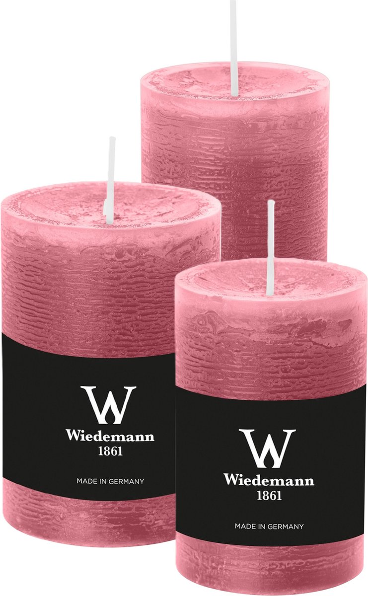 Wiedemann Cilinderkaarsen/stompkaarsen - set van 3 - rustieke kaars - oudroze - 6x9/6x12/7x10 cm